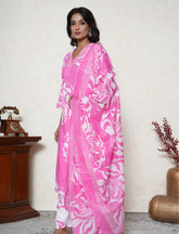 Plus size persian pink floral printed cotton suit set